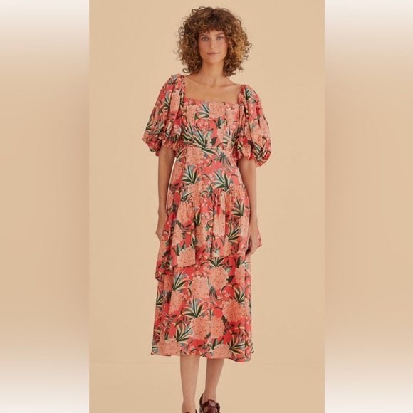 NWT Farm Rio Red Pineapple Bloom Cut Out Midi Dress, Size Medium - Picture 1 of 10